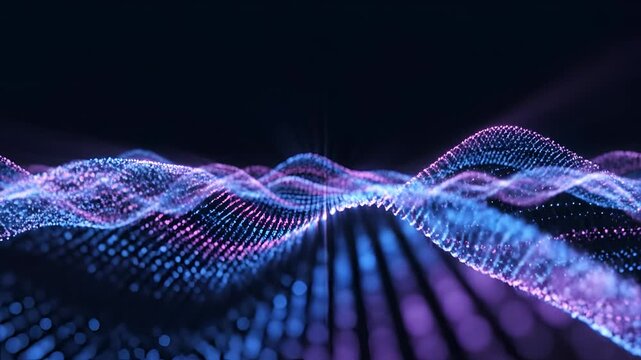 Abstract Digital Sound Waveform Visualization with Blue and Purple Lights.