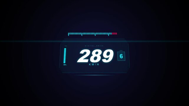 Digital speedometer display showing 284 km/h with HUD elements on dark background