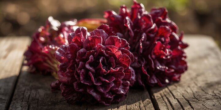Handpicked purple and red lettuce salad from organic garden beds