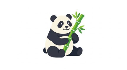 Cute cartoon panda bear holding a bamboo stalk illustration. © Areda