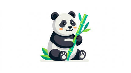 Cute cartoon panda bear holding bamboo stalk illustration. © Areda