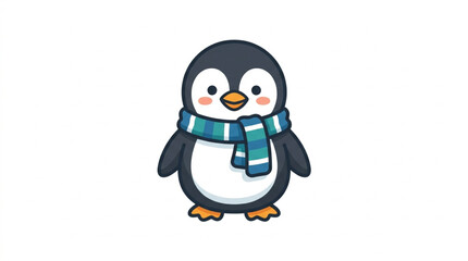 Fototapeta premium Cute cartoon penguin wearing a scarf.