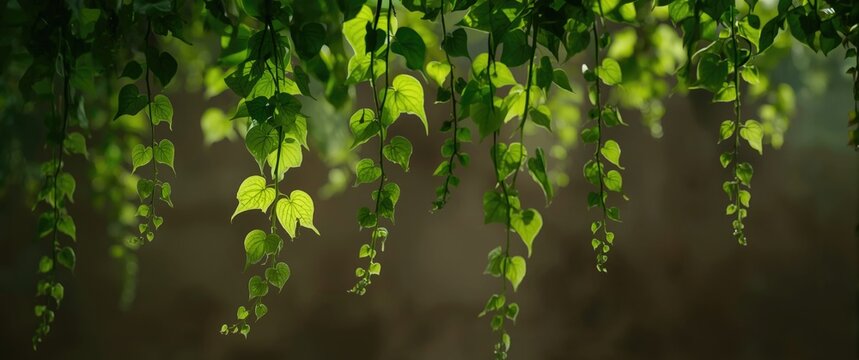 Green heart shaped leaves of cowslip creeper medicinal forest vine hanging down