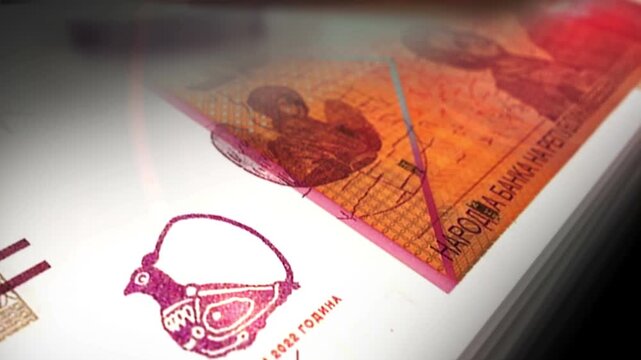 North Macedonia denars money counting. 1000 MKD banknotes. Fast cash note count macro loop. Business, finance and economy. Loopable and seamless concept.