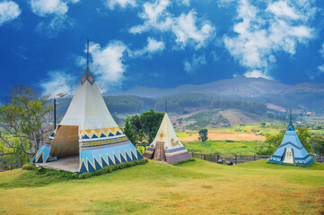 teepee glamping tents in dalat mountain landscape vietnam © Anastasia