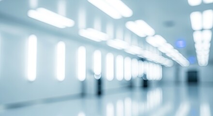 Fototapeta premium Blurred Hospital Corridor with Bright Fluorescent Lights.