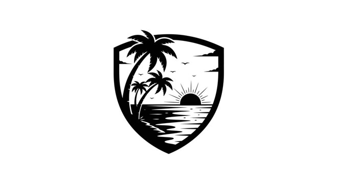 Black Shield with Tropical Palm Trees.