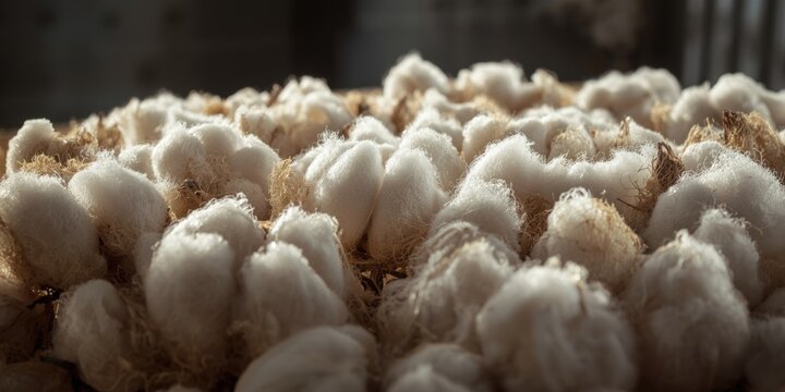 Detailed view of fluffy cotton bale texture highlighting industrial cotton harvesting
