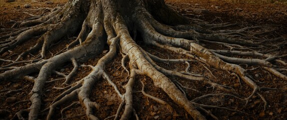 Fototapeta premium Detailed image of large tree roots spreading underground