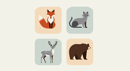 Obraz premium Wild animals gathered in forest habitat illustration
