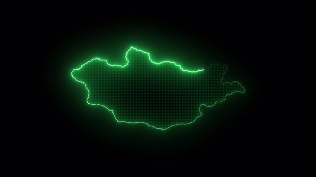 Mongolia Map Transparent Alpha Channel Animation with Neon Green Energy Lines, Futuristic Cyber Network Concept, Digital Communication System, Smart Technology Visual, Seamless Loop