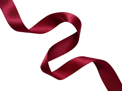 Elegant crimson satin ribbon gracefully curved and flowing a luxurious decorative element isolated on transparent background