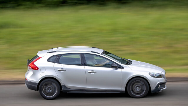 Milton Keynes,Bucks,UK - May 28th: 2016 silver Volvo v40 car driving on a British road