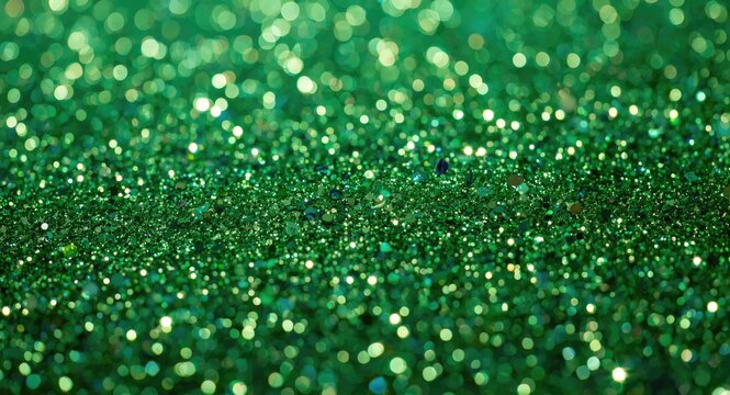 Glossy green glitter surface with shimmering dots resembling a vibrant garden scene