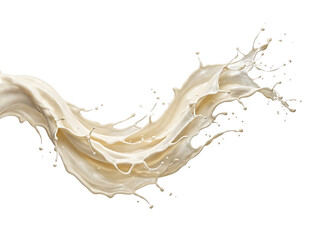 Fototapeta premium Dynamic splash of creamy milk flowing and swirling in a dramatic arc isolated on transparent background