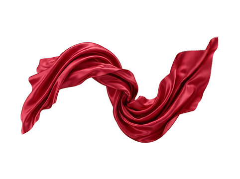 Flowing red silk fabric with elegant curves and soft folds isolated on transparent background