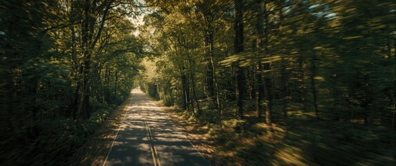 Fototapeta premium Drone image revealing a meandering road wrapped in a canopy of forest trees