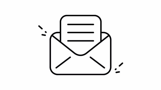 Suitable for digital design projects, presentations, logos, and web icons. Clean, minimalist black and white envelope and paper document line drawing asset.
