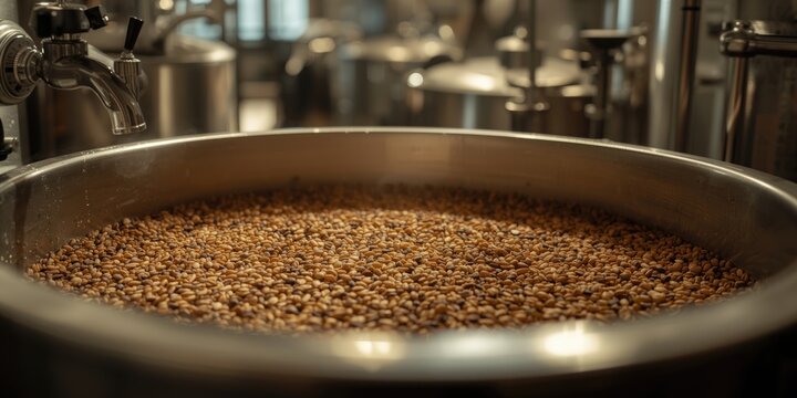 Craft beer mashing with malt grain mixture in home brew tun