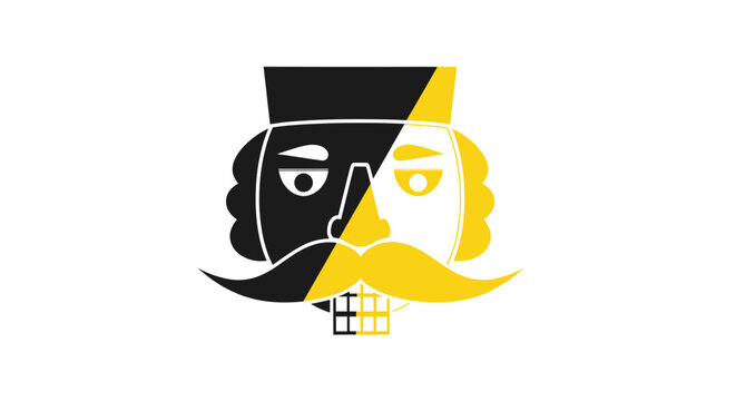 Abstract Nutcracker Face - Black, White and Yellow Geometric Design