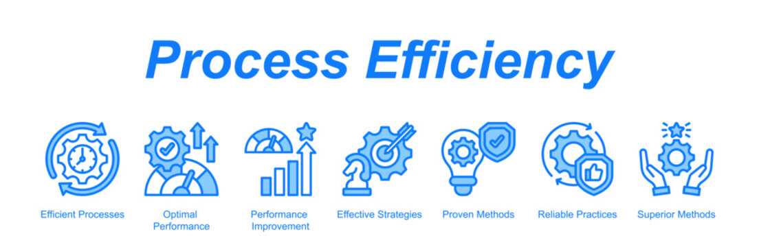 Process Efficiency banner web icon vector illustration concept with an icon of business with icon of Efficient Processes, Optimal Performance, Performance Improvement, Effective Strategies, Prov.