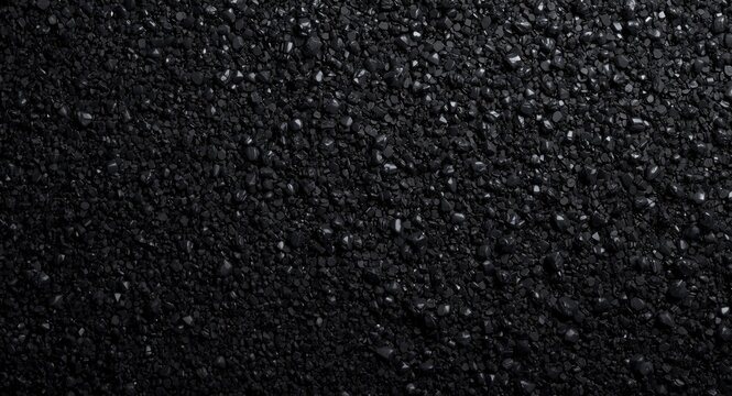 Close up portrait of granulated black polyamide 66 texture with generous copy space for graphic design