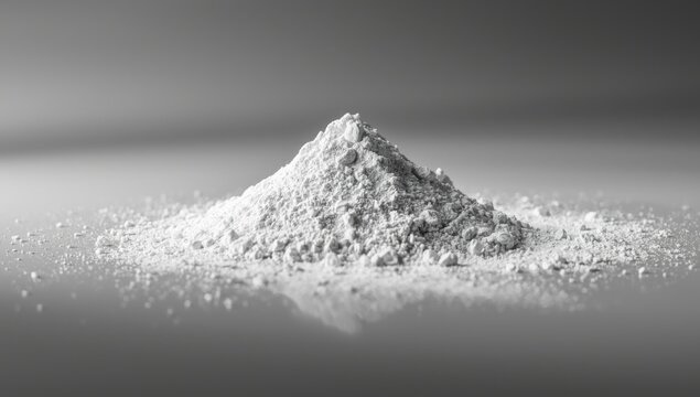Close up of cosmetic grade white kaolin clay powder for spa and facial treatments in black and white