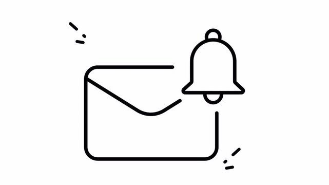 Notification icon with a black line art envelope symbol and small graphic alert bell shape suitable for digital and technology designs.