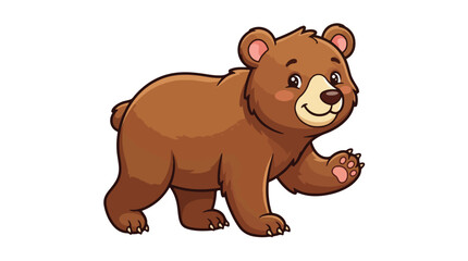 Fototapeta premium Cute cartoon brown bear standing and waving with a friendly expression on a white background