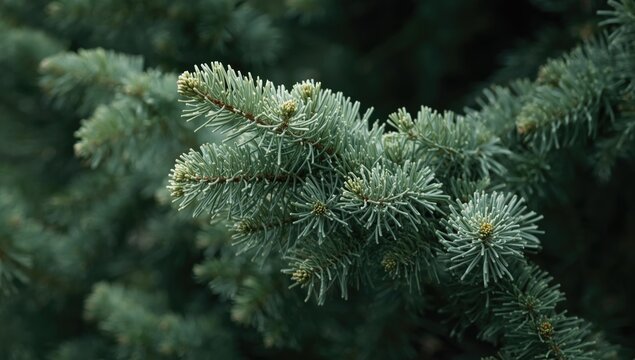 Fresh deodar tree foliage with varied shades of green needles