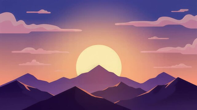 Stylized sunset over mountain range with warm colors and gradient sky