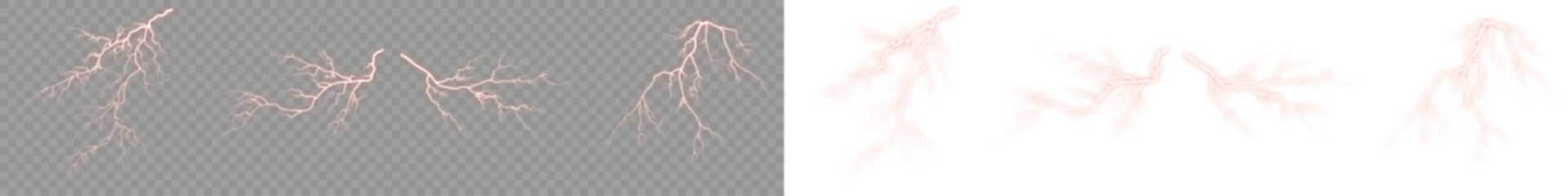 Obraz premium Collection of thunderbolt flare phenomenon Massive branched style, with night storm.