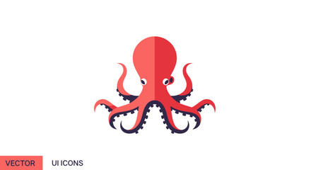 Stylized red octopus illustration on white background for design projects © wd