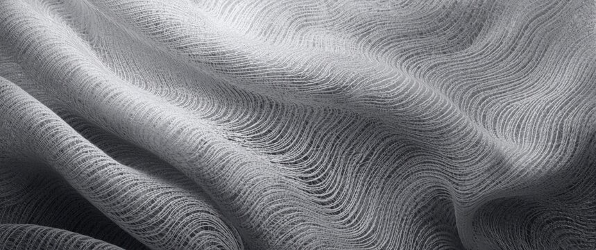 Elegant gray woven fabric texture displaying soft wave designs for background