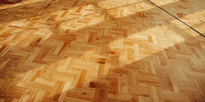 Detailed image of basketball court hardwood surface featuring intricate maple wood texture