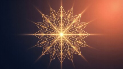 Obraz premium Geometric glowing star pattern radiating in dark space