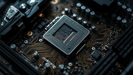 Fototapeta premium electronic motherboard close-up view revealing complex component layout