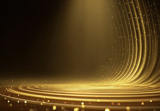 Gleaming golden swirls and sparkling particles create a luxurious, celebratory stage
