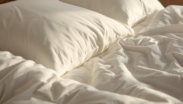 Comfortable bedding with soft memory foam orthopedic pillow in white viscose
