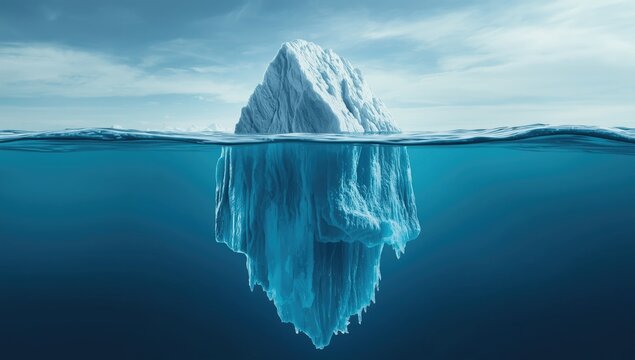 Conceptual art of sugar cube iceberg symbolizing unnoticed dietary threats of refined sugars and diabetic impact