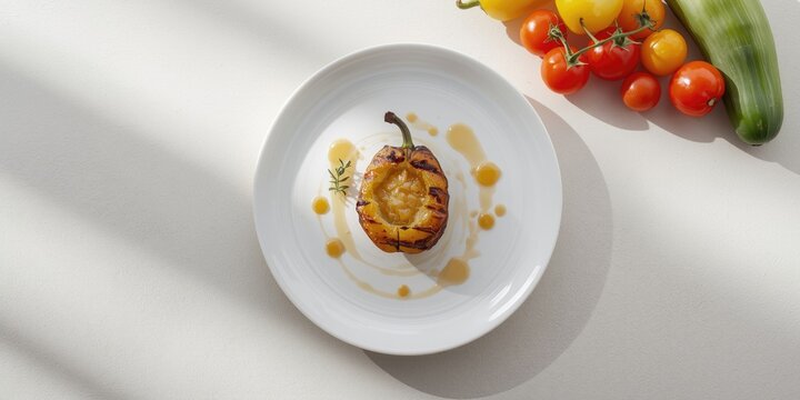 Grilled jering fruit served alongside raw fresh vegetable presentation