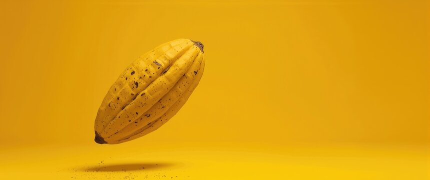 Floating cocoa pod captured in yellow setting highlighting levitation principles