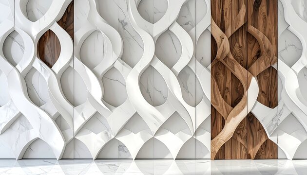 Modern Abstract Geometric Pattern with Wood and Marble Textures.