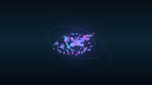Colorful particles flowing within glowing elliptical orbits