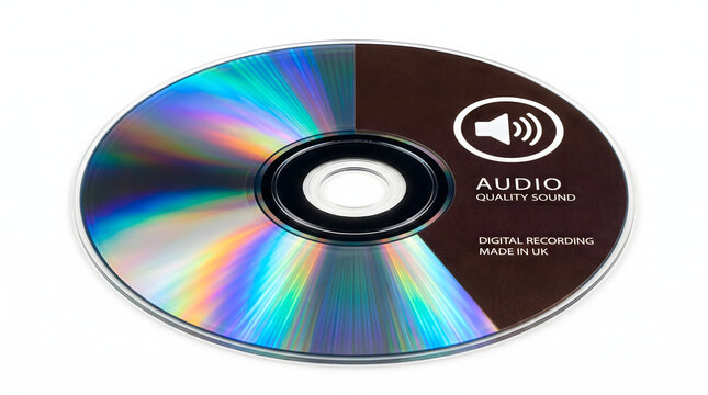 Audio cd with iridescent data layer isolated on white background