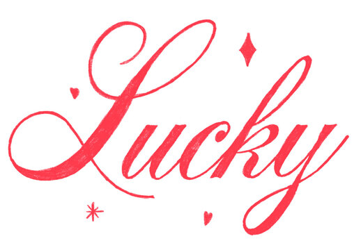 Lucky word quote handwritten drawing red