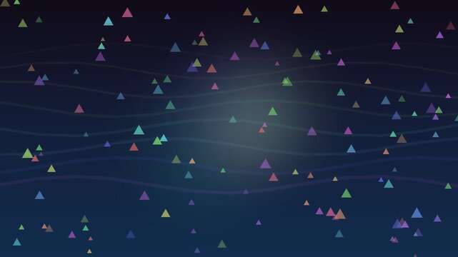 Abstract colorful triangles floating over a dark blue background