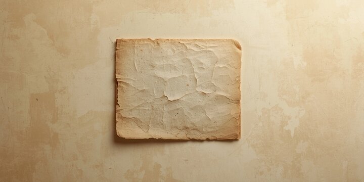 Detailed shot of vintage paper on beige background with brown hues replicating wood floor texture
