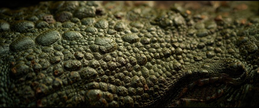 detailed texture of green crocodile skin surface