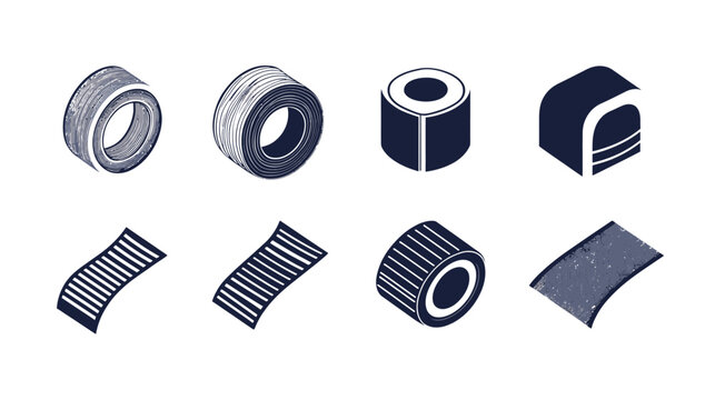 Isometric illustrations featuring abstract 3D shapes. Various forms of geometric objects in a grid-like pattern